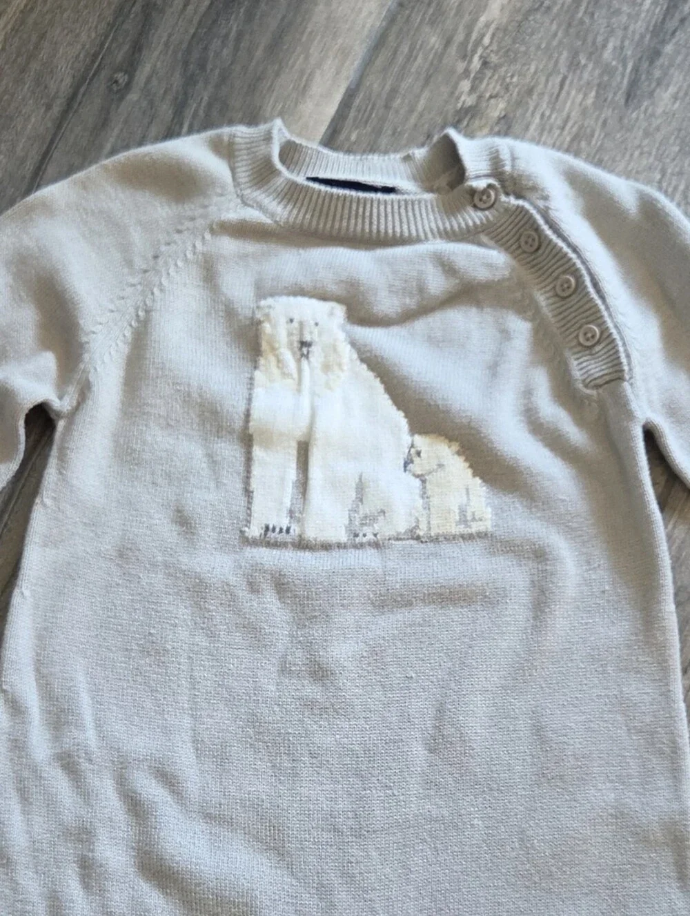 GAP Baby EUC 18-24 Months Gray Polar Bear Sweater One-Piece Romper